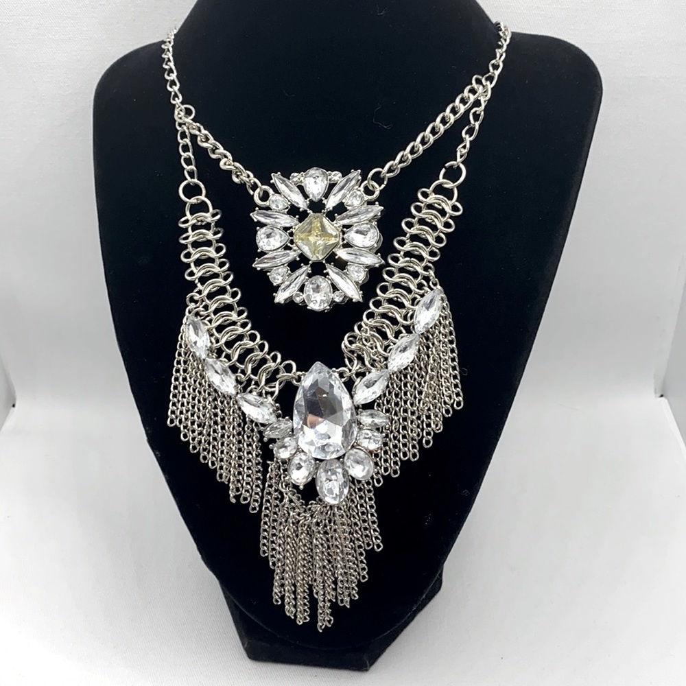 Handcrafted Silver Fringe Statement Necklace - image 1